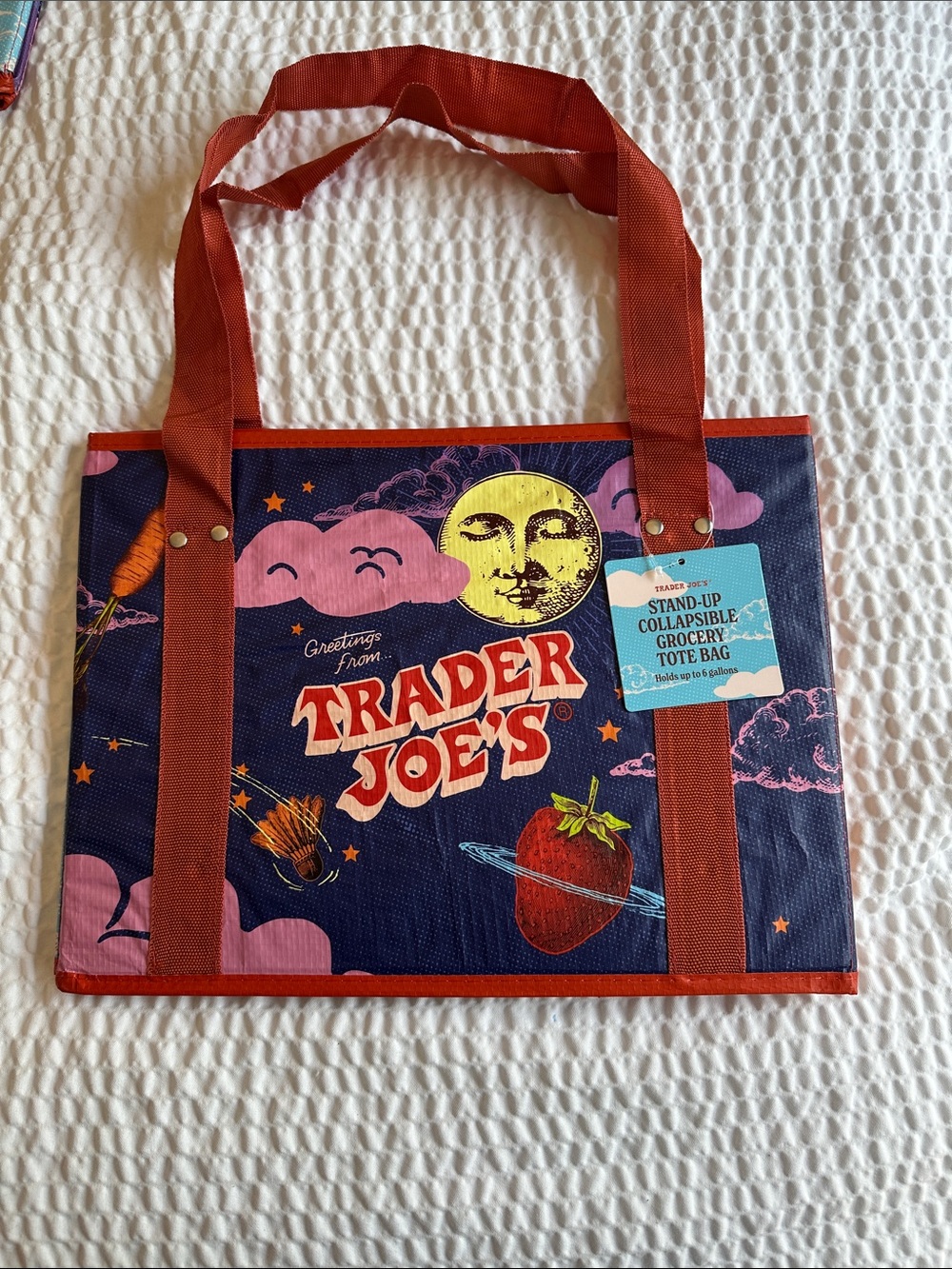Trader Joe's Navy and Red Printed Tote Bag